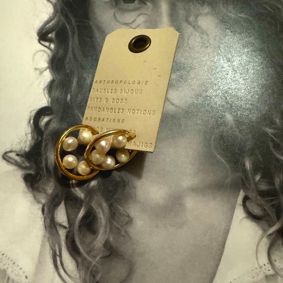New- Anthropologie Gold and Pearl Earrings - Picture 3 of 3